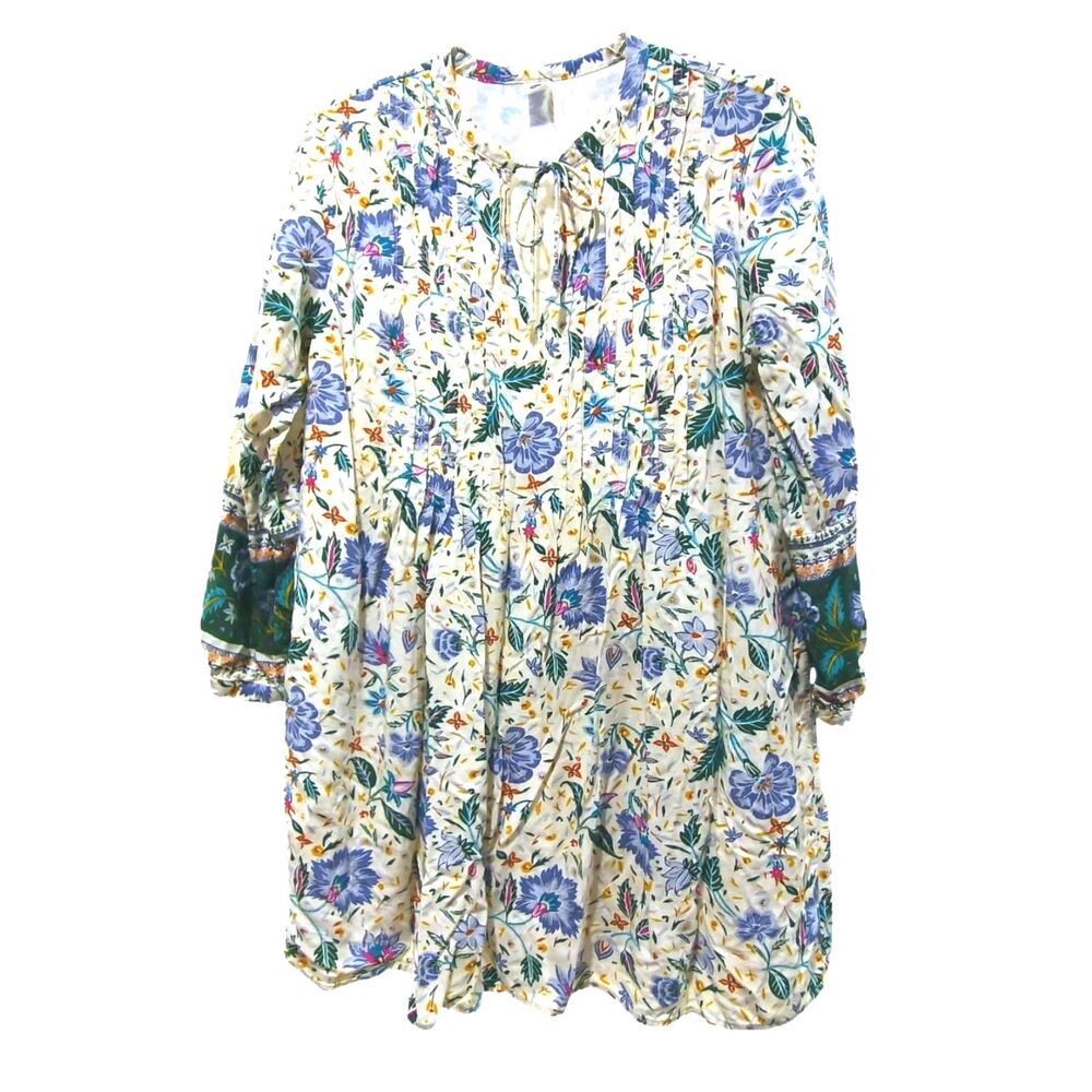Old Navy White Floral Boho Peasant Lined 3/4 Sleeve Tunic Dress Size M Wimsygoth
